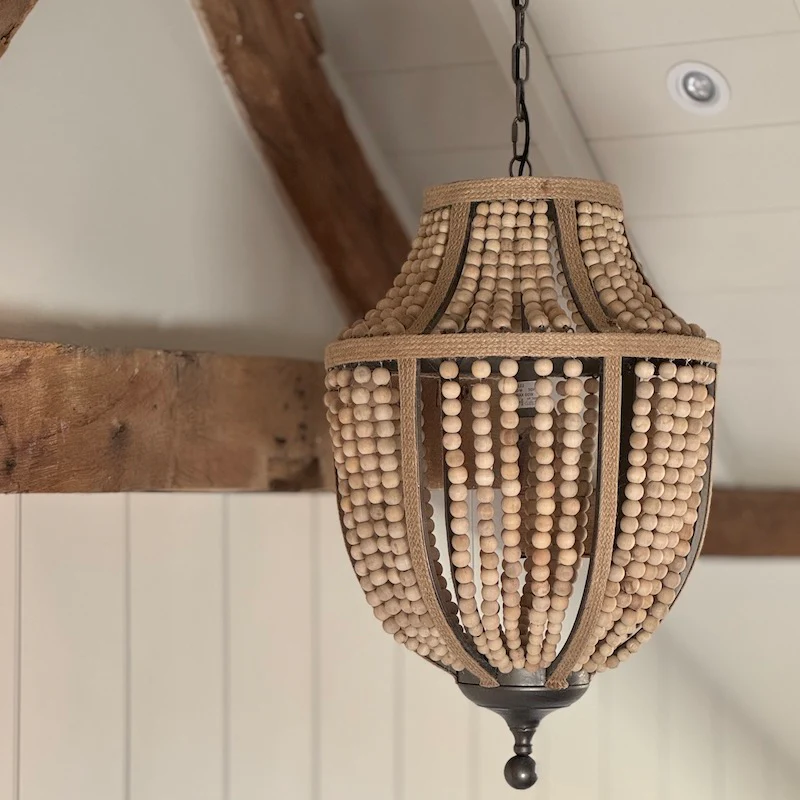 Natural Rope Metal Frame Wooden Bead Chandelier - Image 4