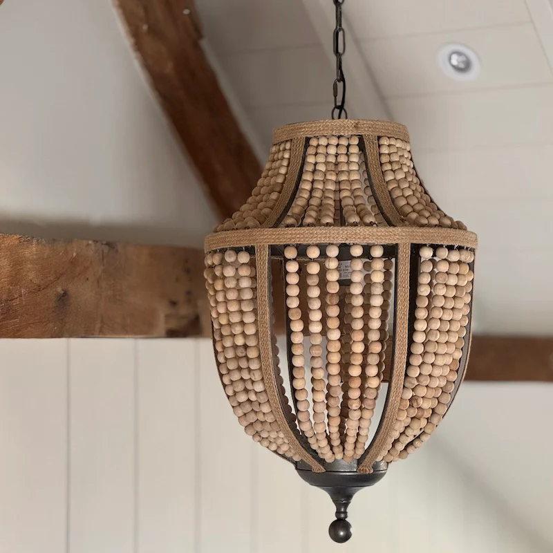 Natural Rope Metal Frame Wooden Bead Chandelier - Image 5