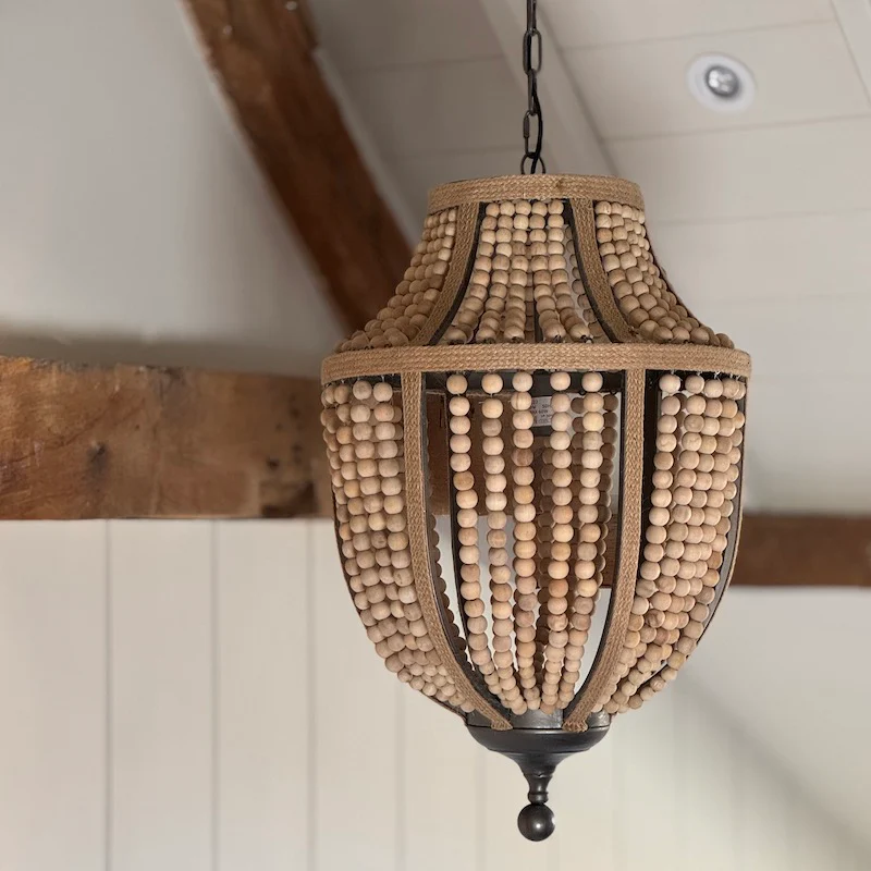 Natural Rope Metal Frame Wooden Bead Chandelier - Image 6