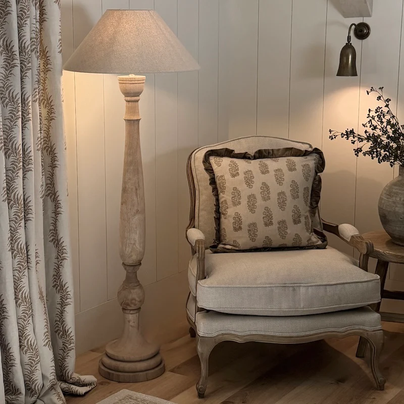 Natural Wood Distressed Standard Floor Lamp - Image 3