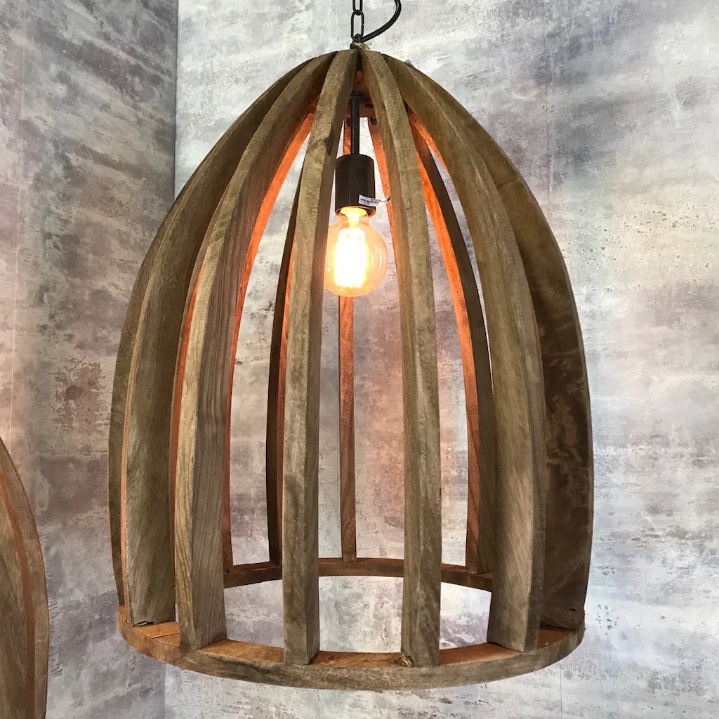 Natural Wood Hanging Slatted Pendant Lamp - SECOND (Discount Applied) - Image 3