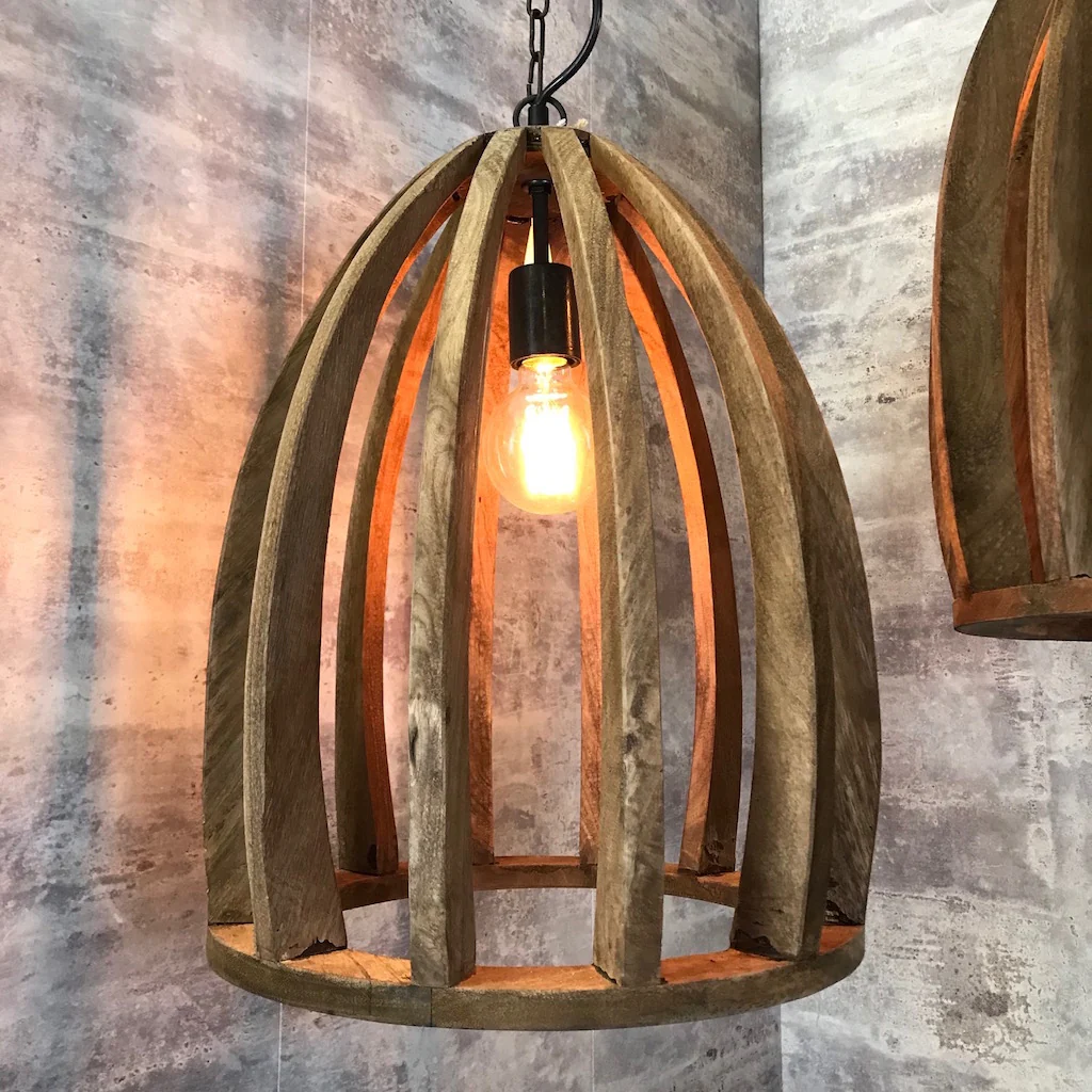 Natural Wood Hanging Slatted Pendant Lamp - SECOND (Discount Applied) - Image 4