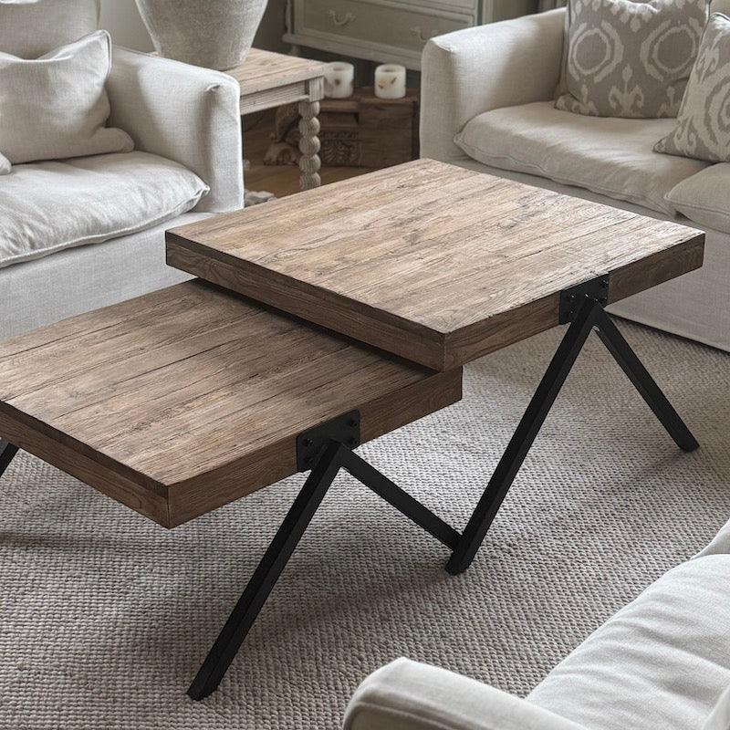 Nest of 2 Reclaimed Oak Coffee Tables - Image 6