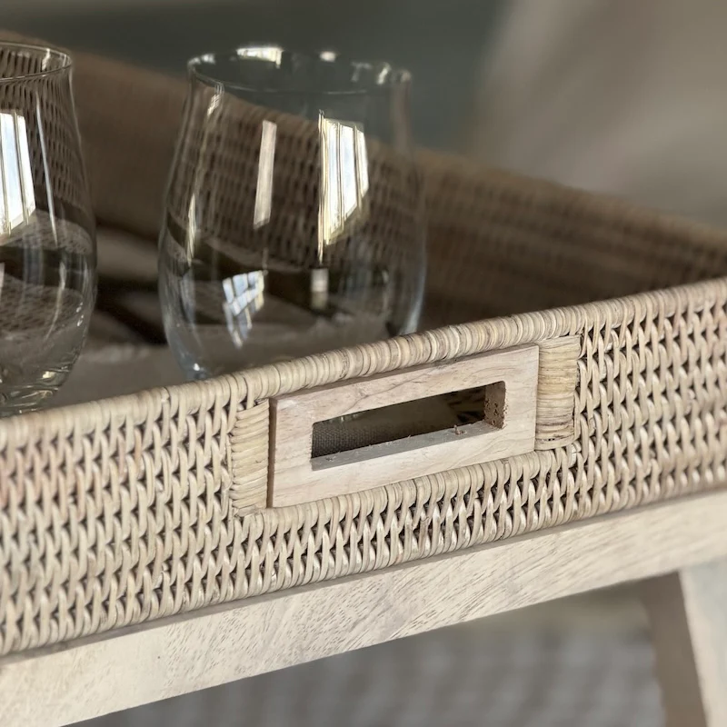 Rattan Breakfast Tray with Wooden Legs | Whitewashed Finish - Image 4