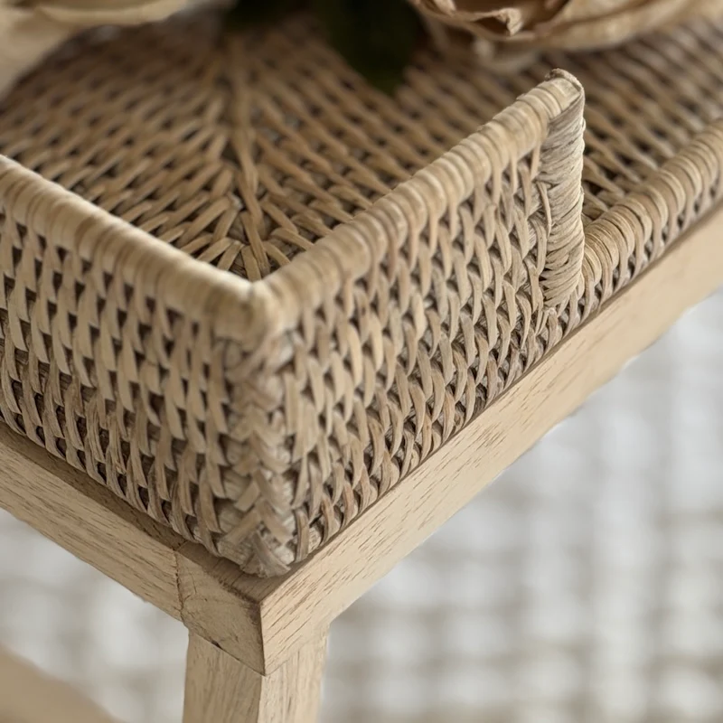 Rattan Breakfast Tray with Wooden Legs | Whitewashed Finish - Image 6