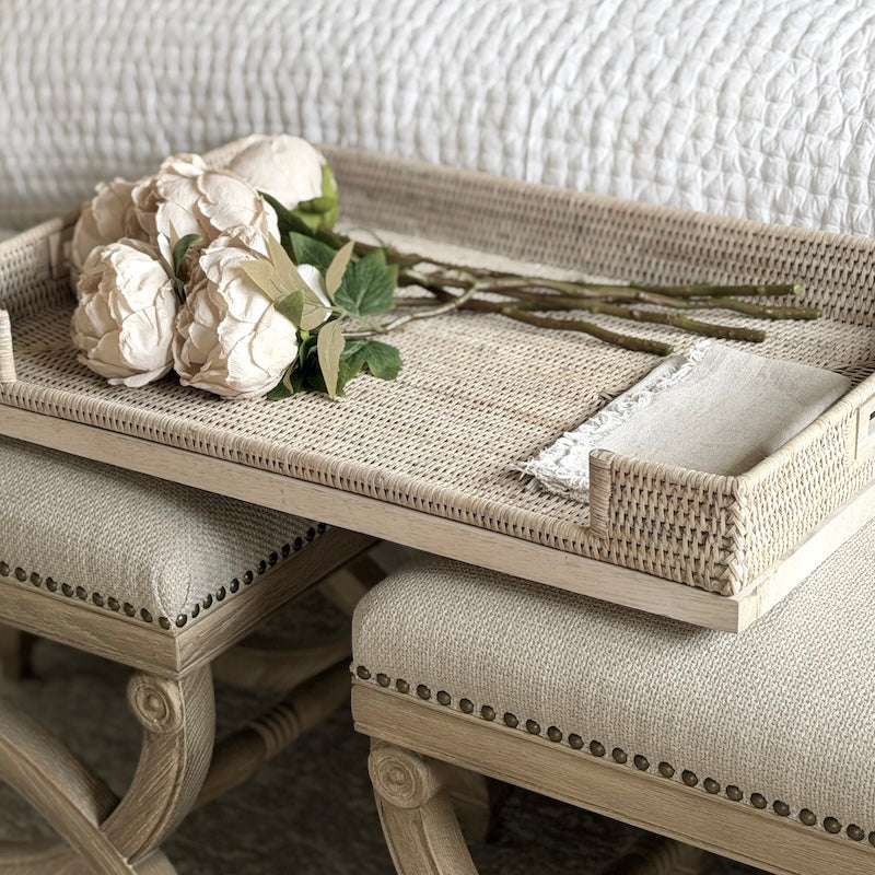 Rattan Breakfast Tray with Wooden Legs | Whitewashed Finish - Image 7