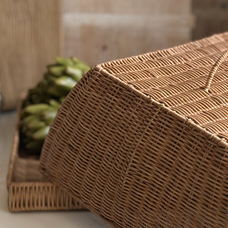 Rattan Covered Serving Tray with Handle – Natural Woven Cloche - Image 3