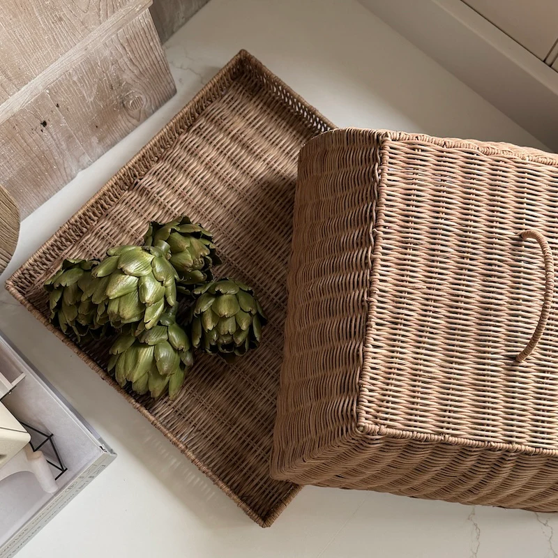 Rattan Covered Serving Tray with Handle – Natural Woven Cloche - Image 4