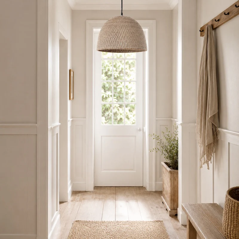 Rattan Dome Pendant Light Electrified - Whitewashed