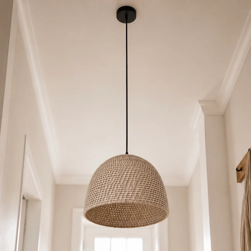 Rattan Dome Pendant Light Electrified - Whitewashed - Image 2