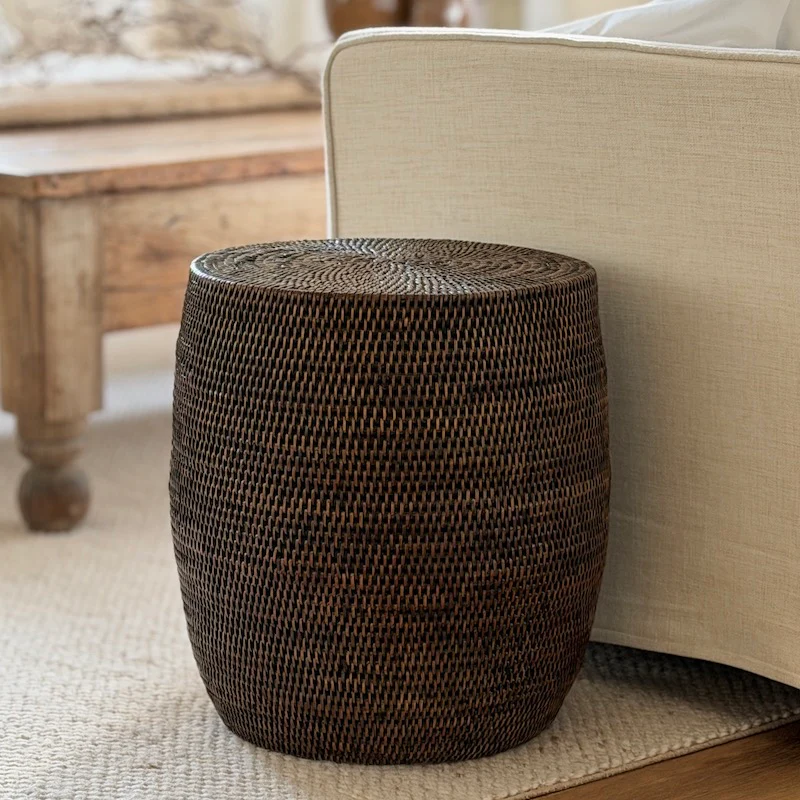 Rattan Drum Stool Antique Brown - Image 3