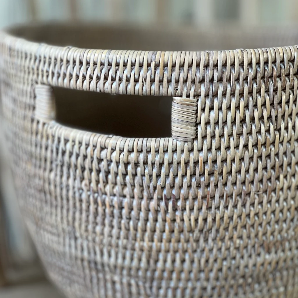 Rattan Laundry Oval Tapered Baskets Natural Whitewash - Image 5
