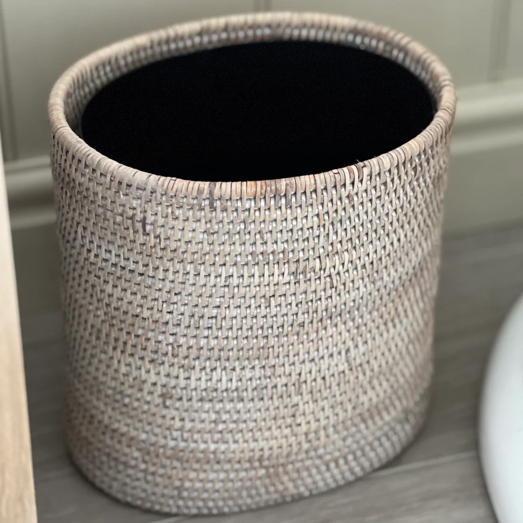 Rattan Oval Waste Paper Bin Natural Whitewash - Image 2