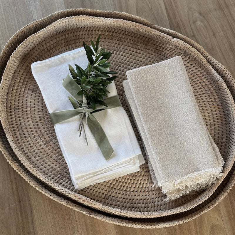 Rattan Scallop Oval Tray Whitewash - Image 2