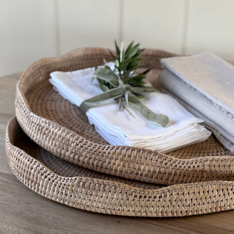 Rattan Scallop Oval Tray Whitewash - Image 4