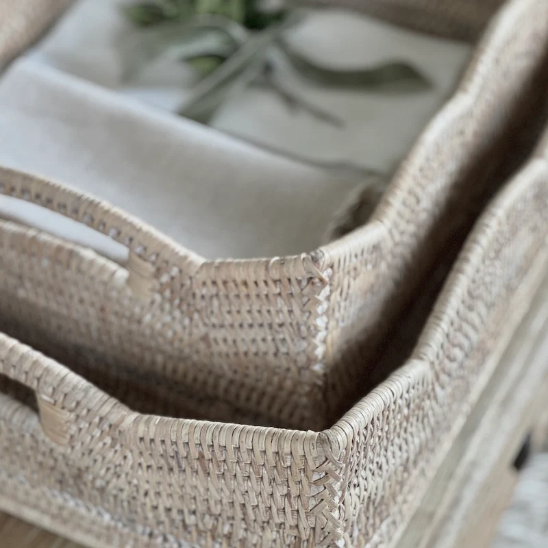 Rattan Scallop Rectangle Basket Tray Whitewash - Image 2