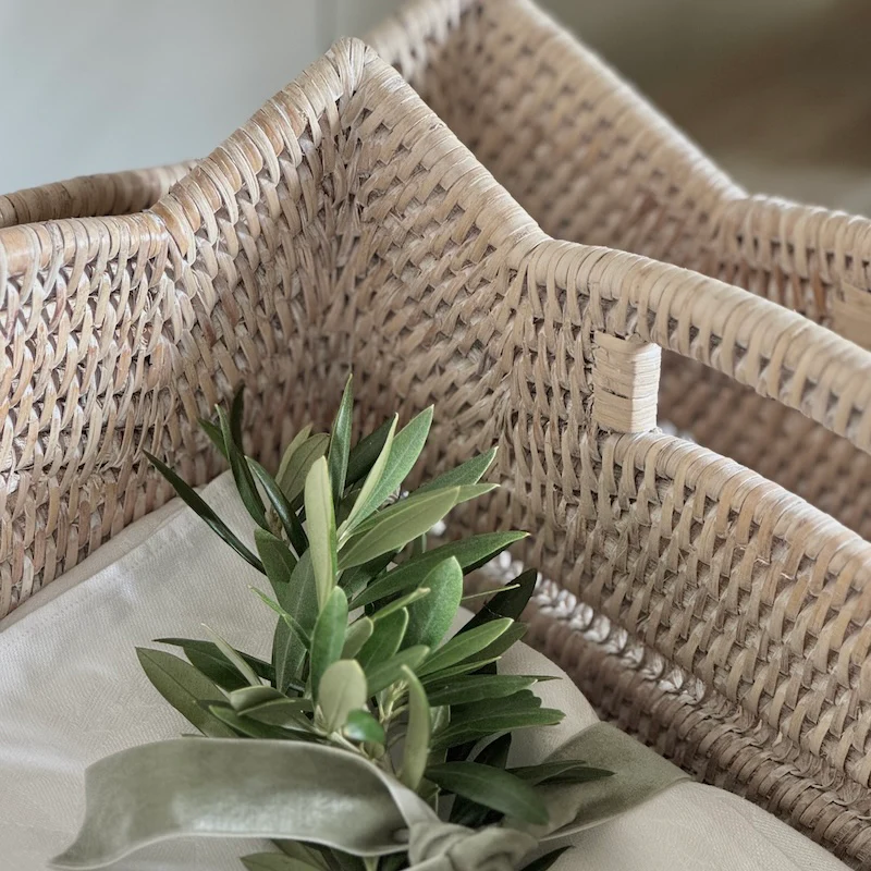 Rattan Scallop Rectangle Basket Tray Whitewash - Image 3