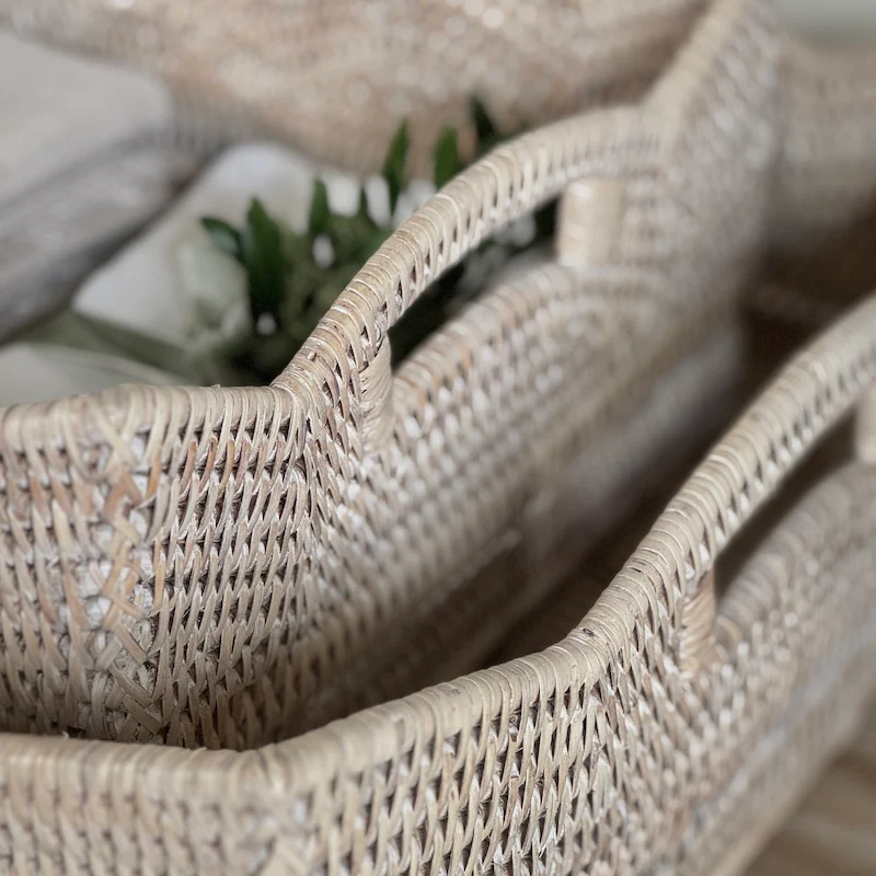 Rattan Scallop Rectangle Basket Tray Whitewash - Image 4
