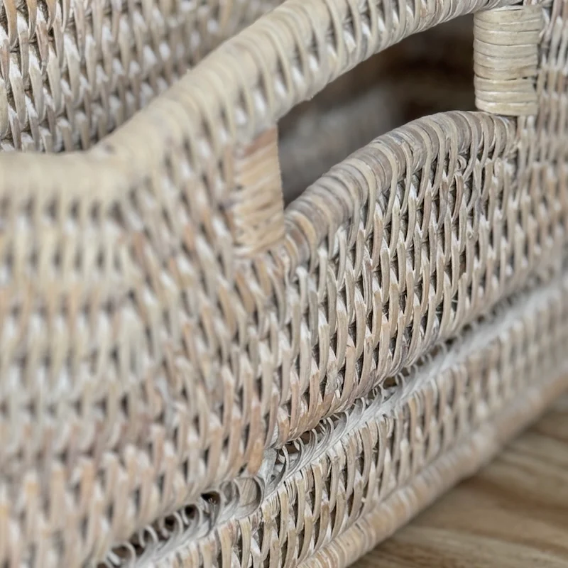 Rattan Scallop Rectangle Basket Tray Whitewash - Image 5