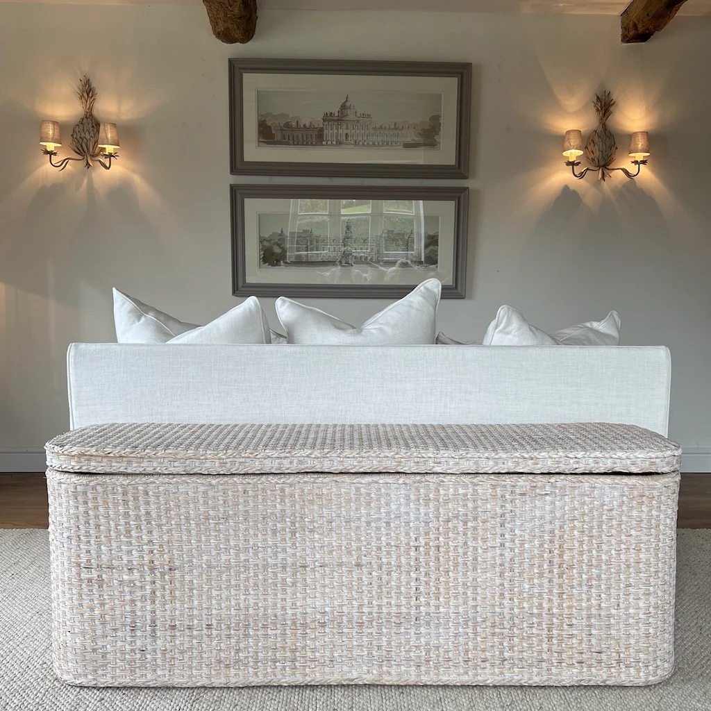 Rattan Whitewashed Ottoman Bed End