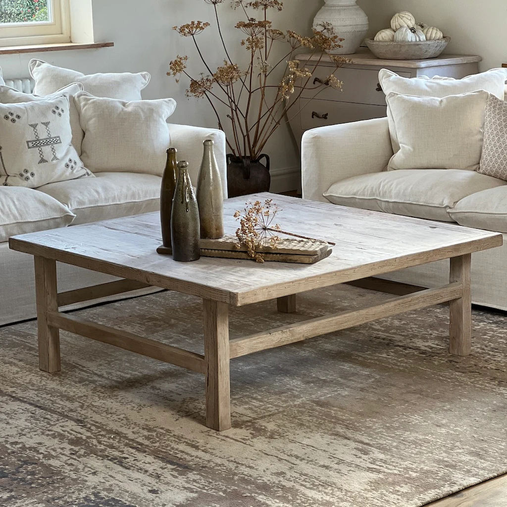 Reclaimed Antique Elm Lightly Washed Square Coffee Table - Image 10