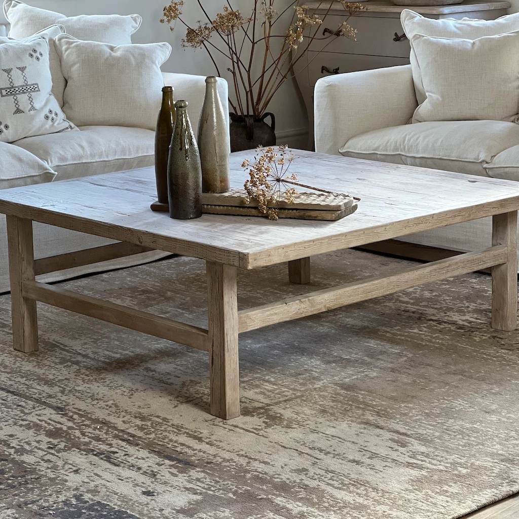 Reclaimed Antique Elm Lightly Washed Square Coffee Table - Image 11
