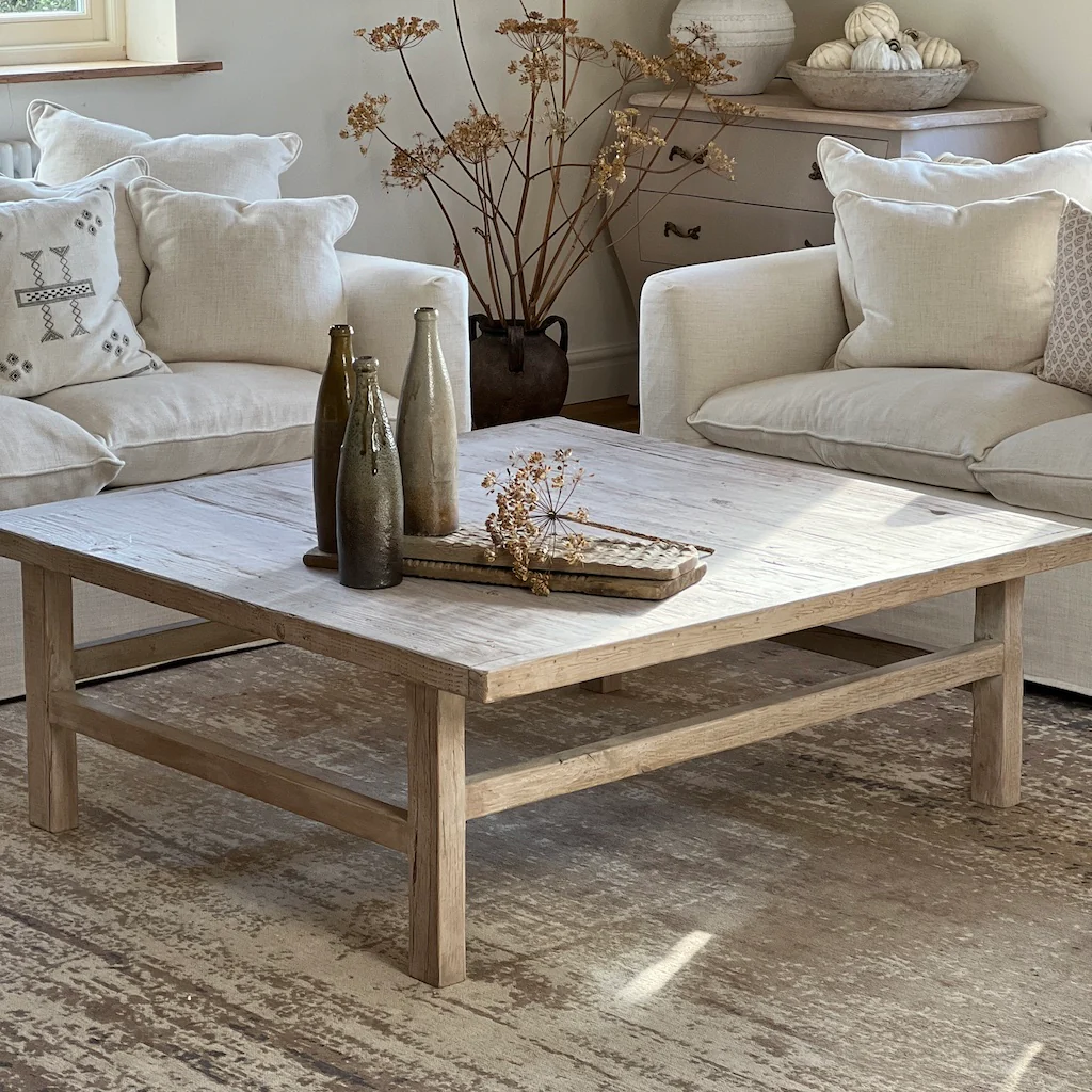 Reclaimed Antique Elm Lightly Washed Square Coffee Table - Image 12