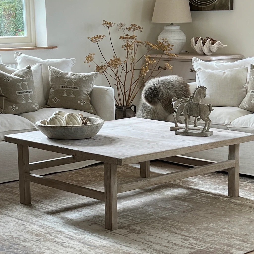 Reclaimed Antique Elm Lightly Washed Square Coffee Table - Image 3