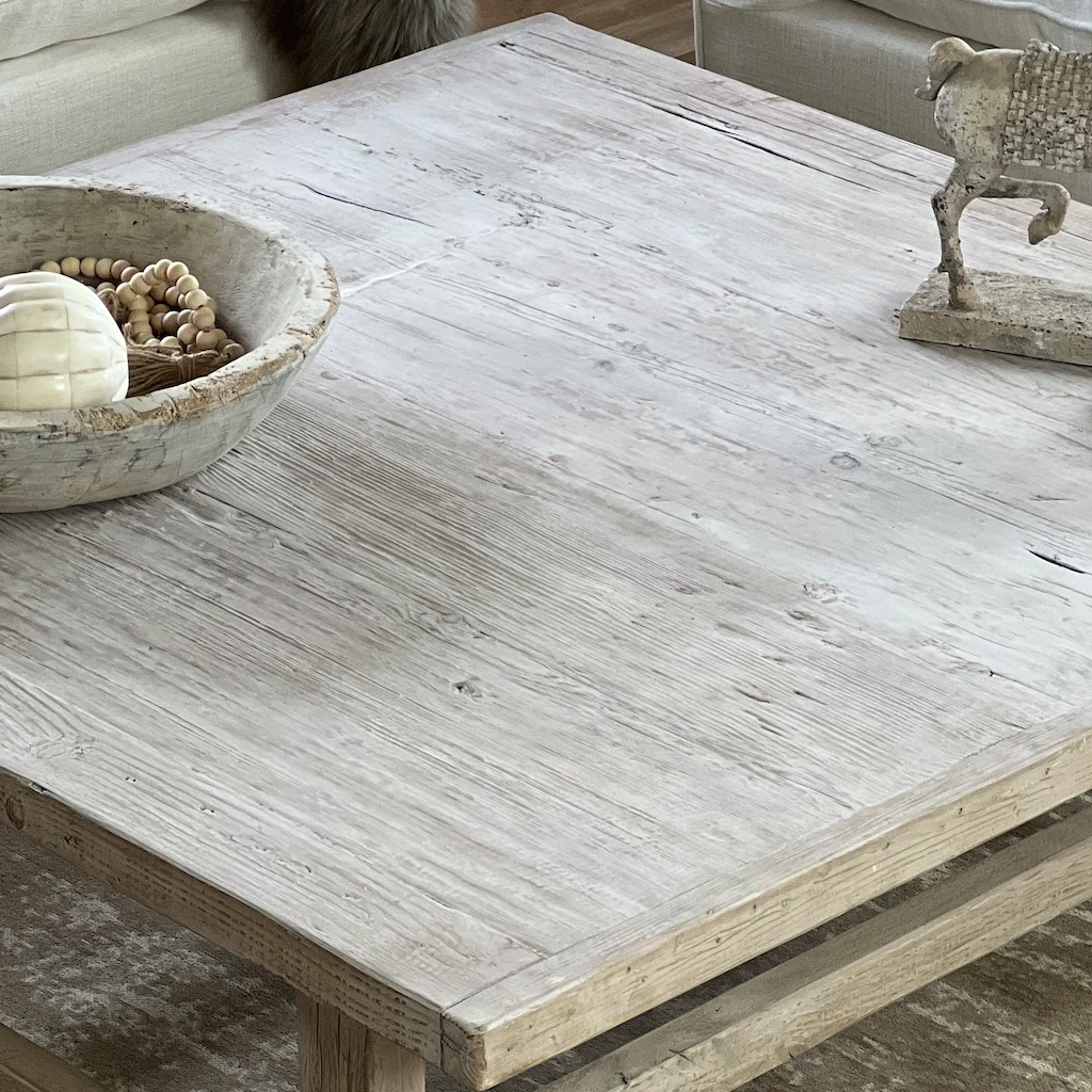 Reclaimed Antique Elm Lightly Washed Square Coffee Table - Image 8