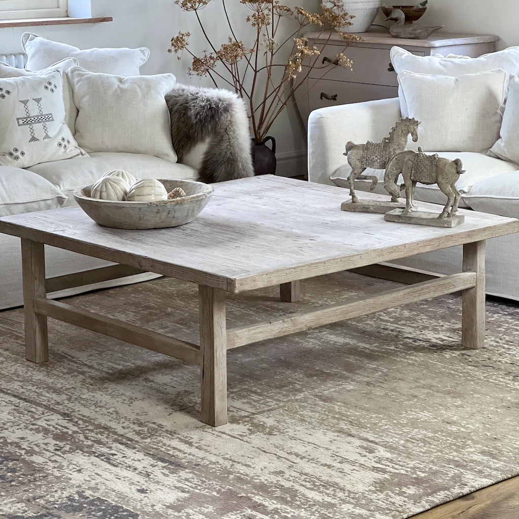 Reclaimed Antique Elm Lightly Washed Square Coffee Table - Image 9