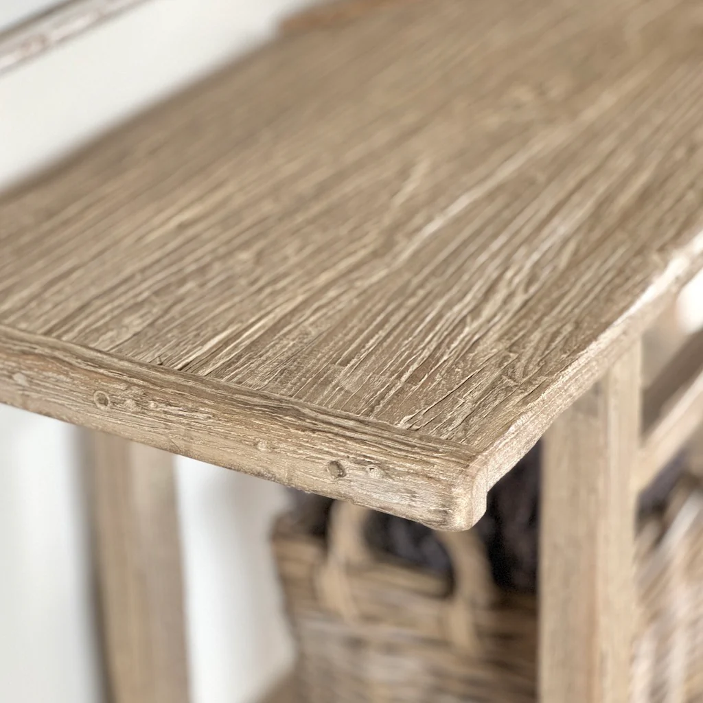 Reclaimed Chinese Elm Console Table with Shelf - Image 5