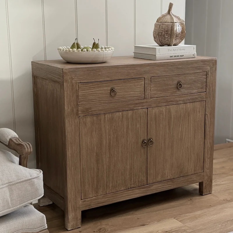 Reclaimed Elm 2 Drawer 2 Door Cabinet - Dark 100cm