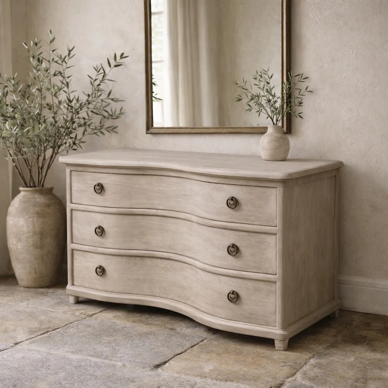 Reclaimed Elm 3 Drawer Serpentine Chest
