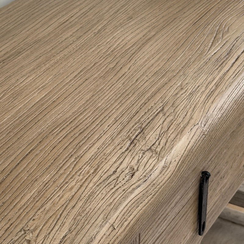 Reclaimed Elm 3 Drawer Solid Back Farmhouse Country Console Table Dark - 160cm - Image 3