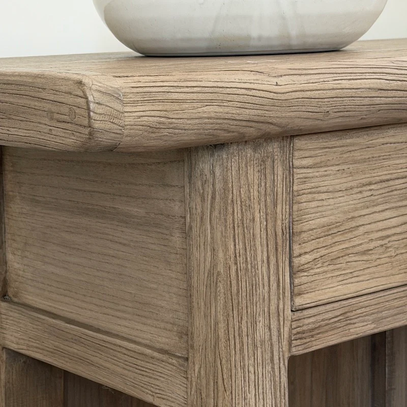 Reclaimed Elm 3 Drawer Solid Back Farmhouse Country Console Table Dark - 160cm - Image 7