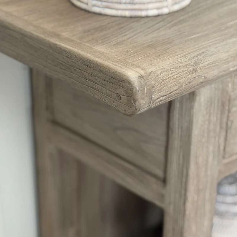 Reclaimed Elm 3 Drawer Solid Back Farmhouse Country Console Table Driftstone - 160cm - Image 7