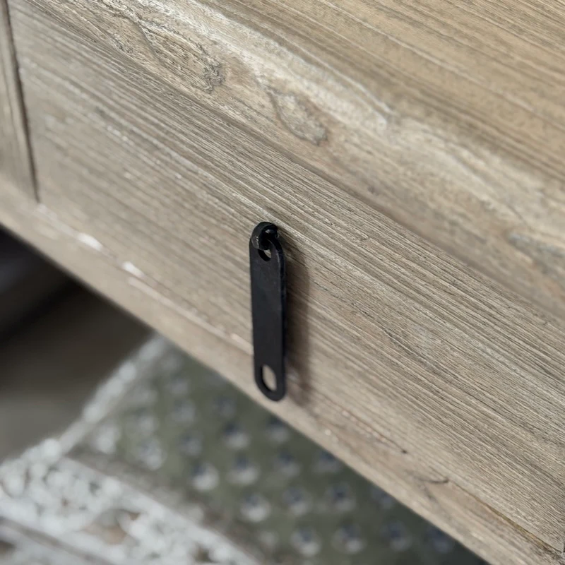 Reclaimed Elm 3 Drawer Solid Back Farmhouse Country Console Table Driftstone - 160cm - Image 9