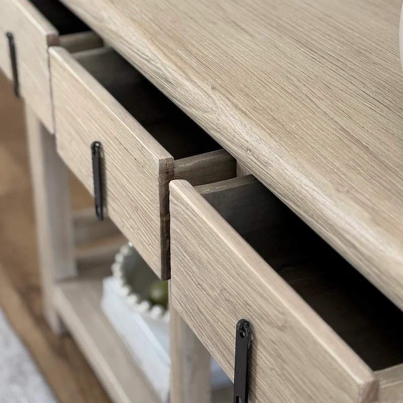 Reclaimed Elm 3 Drawer Solid Back Farmhouse Country Console Table Light - 160cm - Image 4