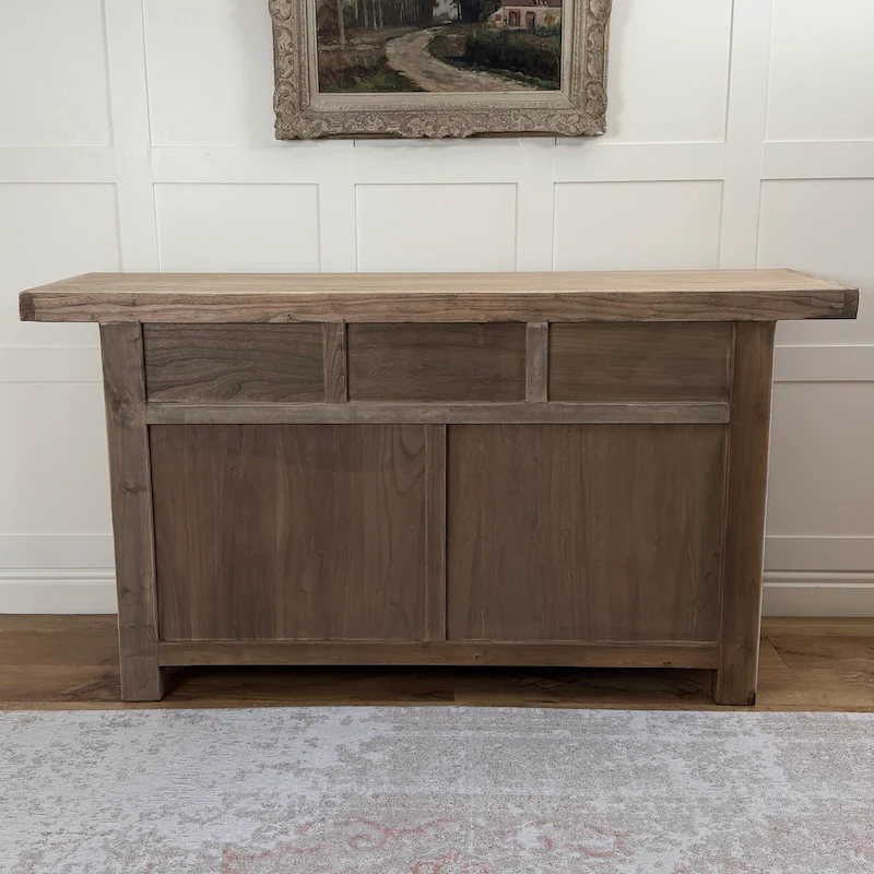 Reclaimed Elm 3 Drawer Solid Back Farmhouse Country Console Table Light - 160cm - Image 8