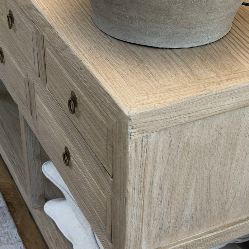 Reclaimed Elm 9 Drawer Console Table Light with Shelf - Image 4