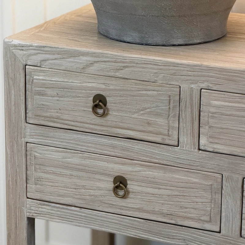 Reclaimed Elm 9 Drawer Console Table Light with Shelf - Image 5