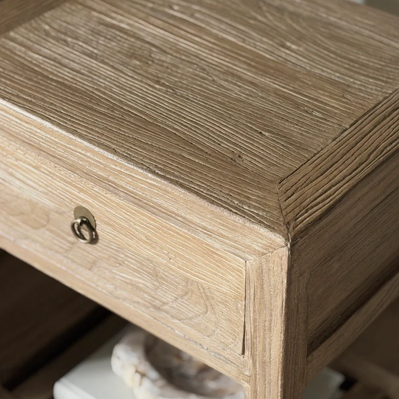 Reclaimed Elm Bedside Table Slatted Dark - Image 2