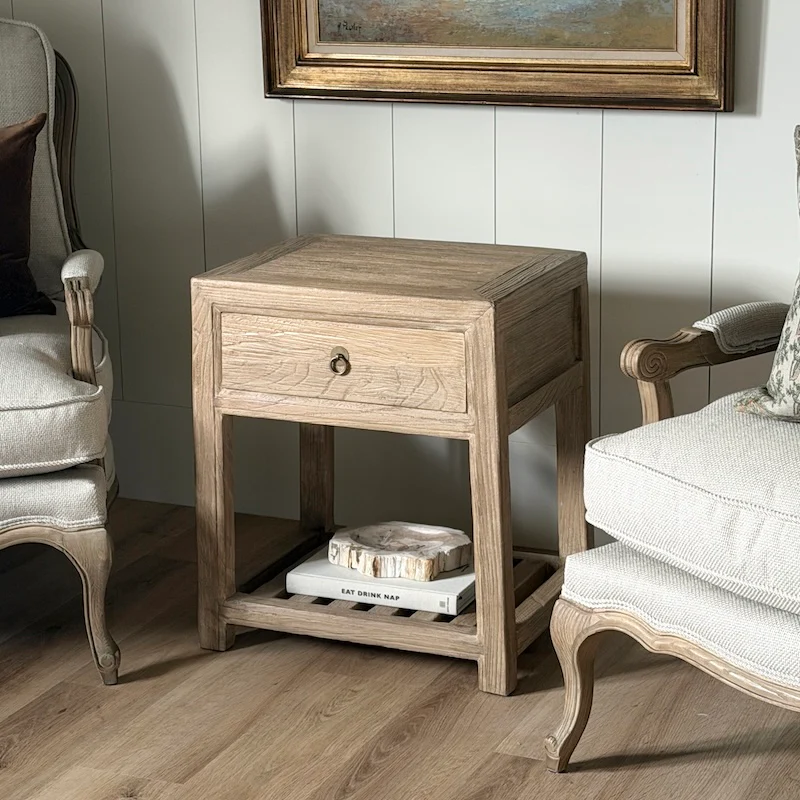 Reclaimed Elm Bedside Table Slatted Dark - Image 3