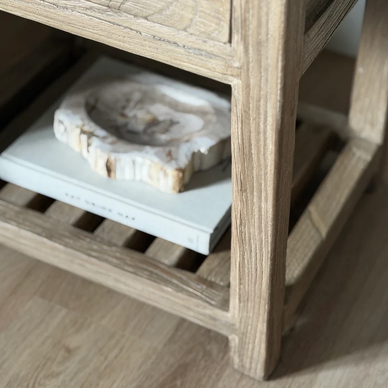 Reclaimed Elm Bedside Table Slatted Dark - Image 5
