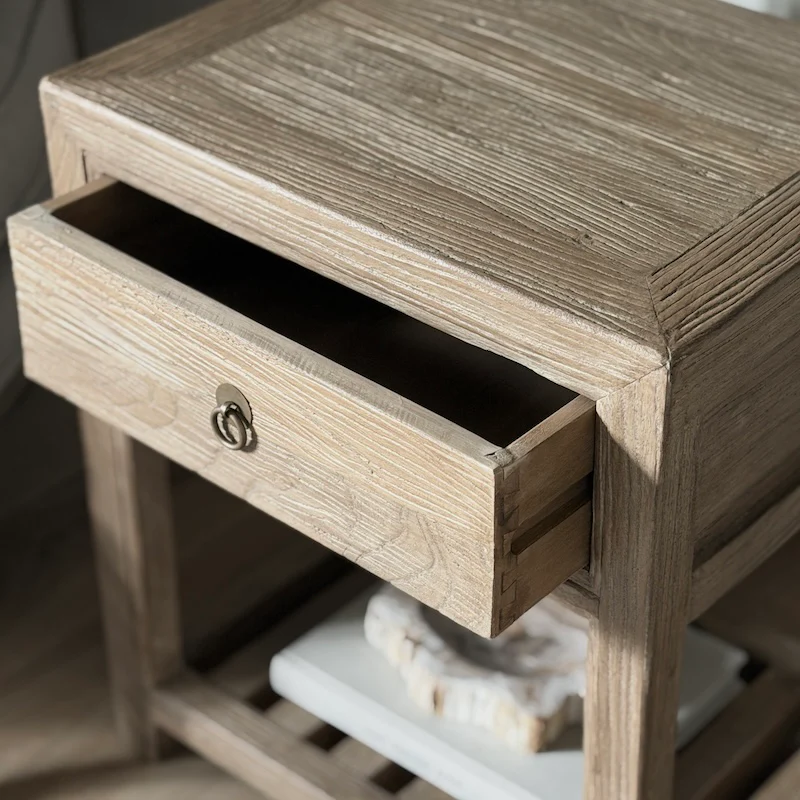 Reclaimed Elm Bedside Table Slatted Dark - Image 6
