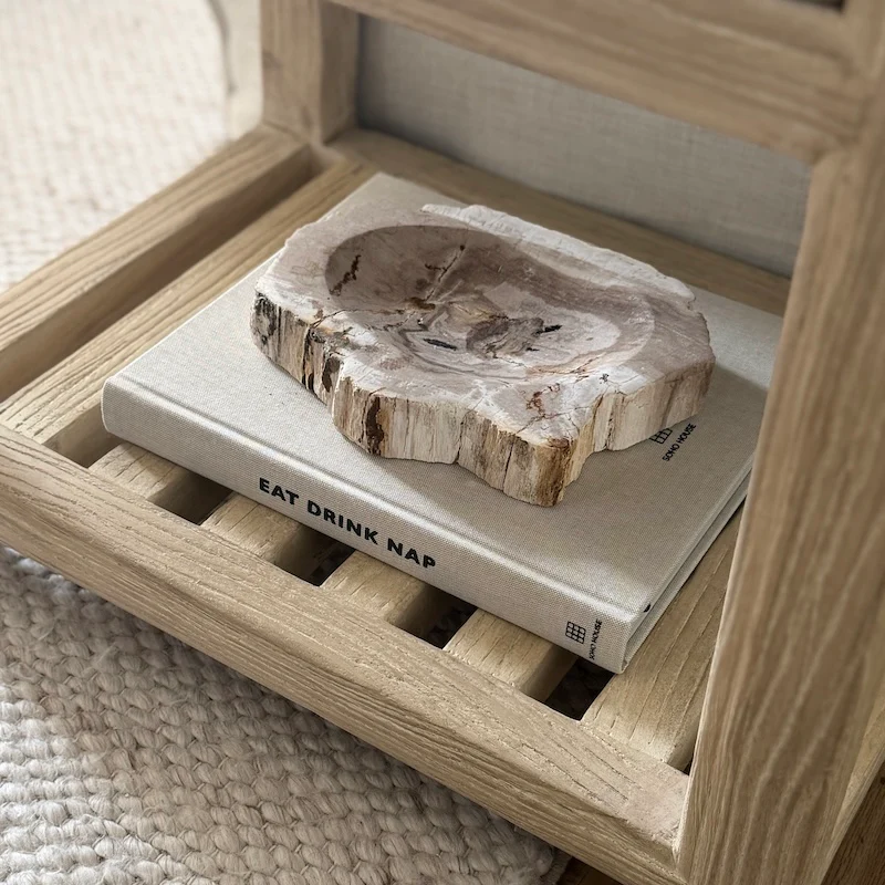 Reclaimed Elm Bedside Table Slatted Light - Image 3
