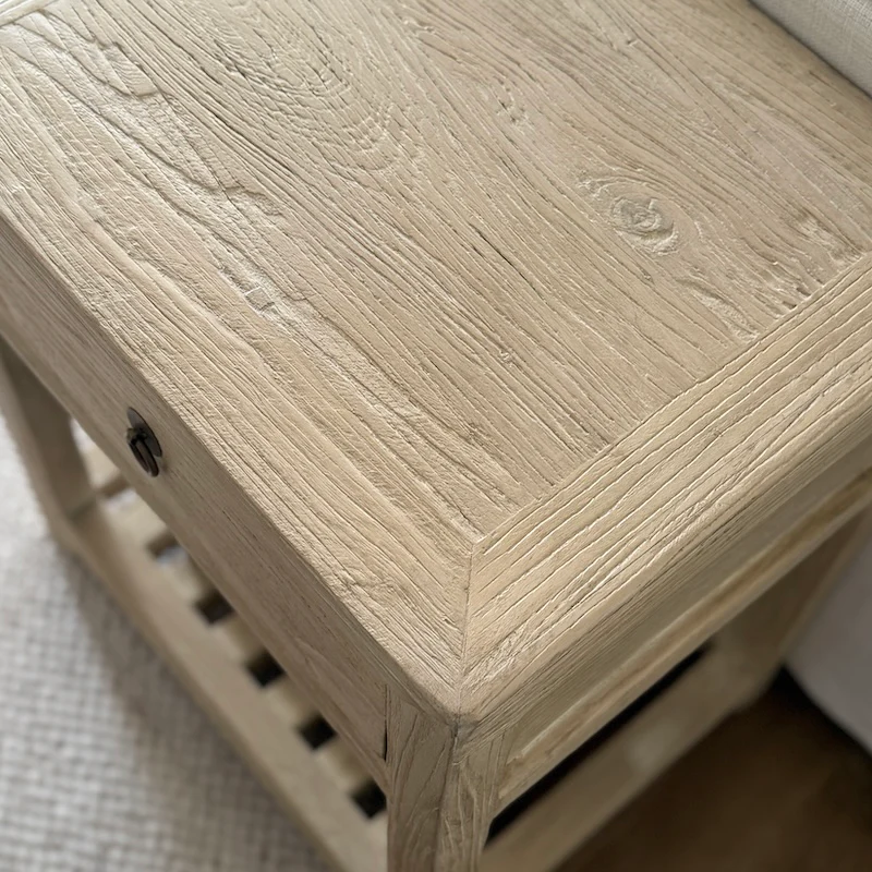 Reclaimed Elm Bedside Table Slatted Light - Image 4