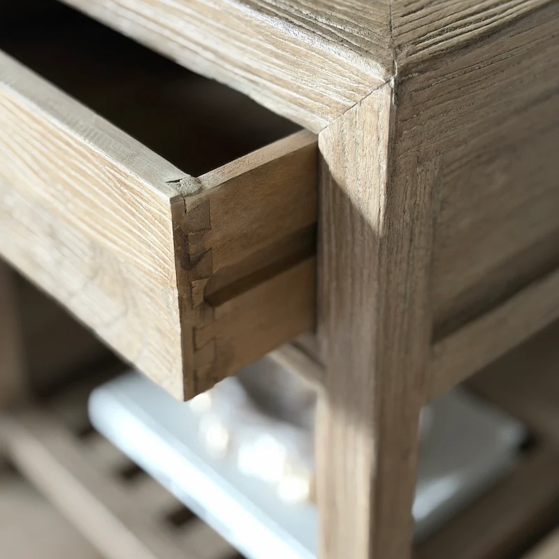 Reclaimed Elm Bedside Table Slatted Light - Image 5