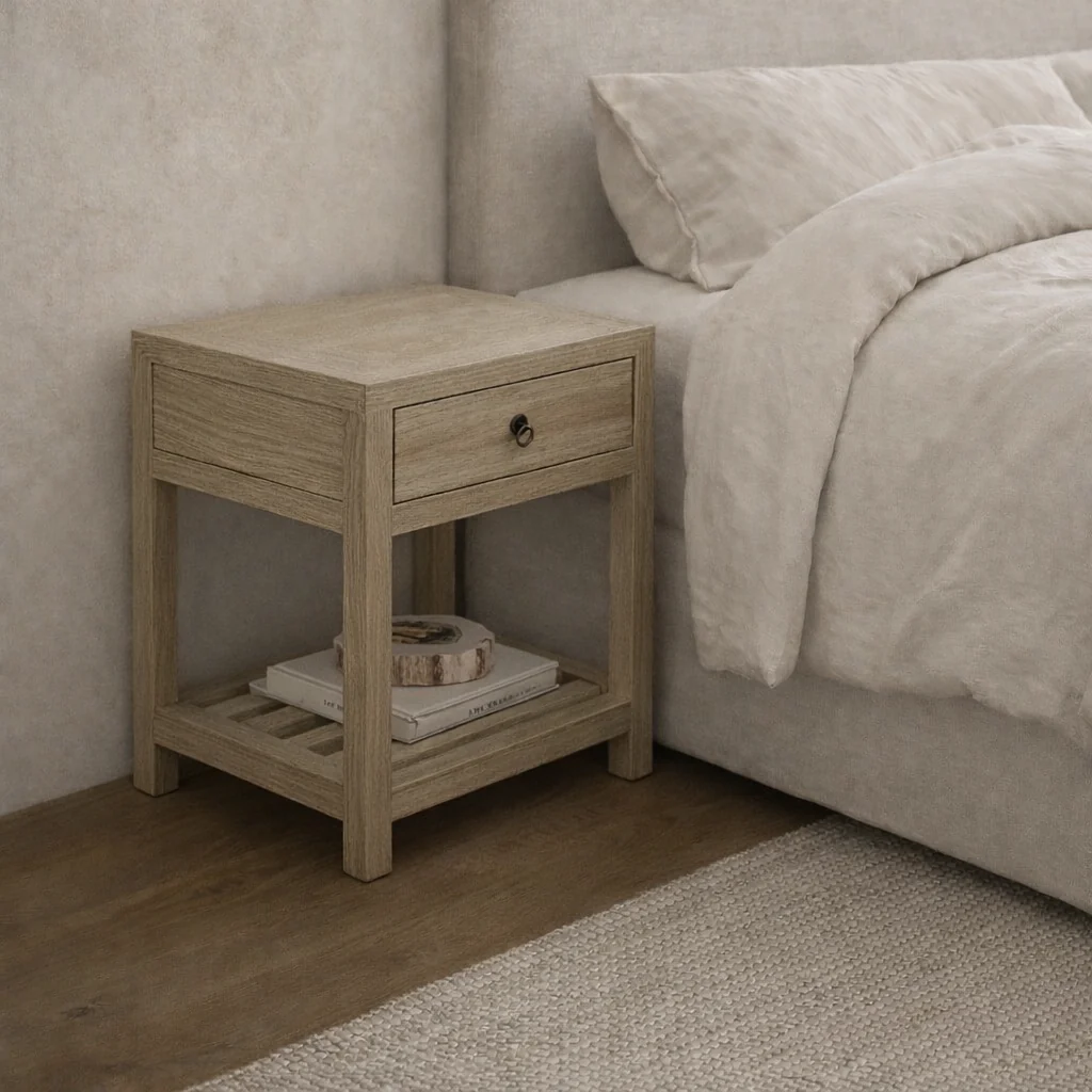 Reclaimed Elm Bedside Table Slatted Light - Image 6