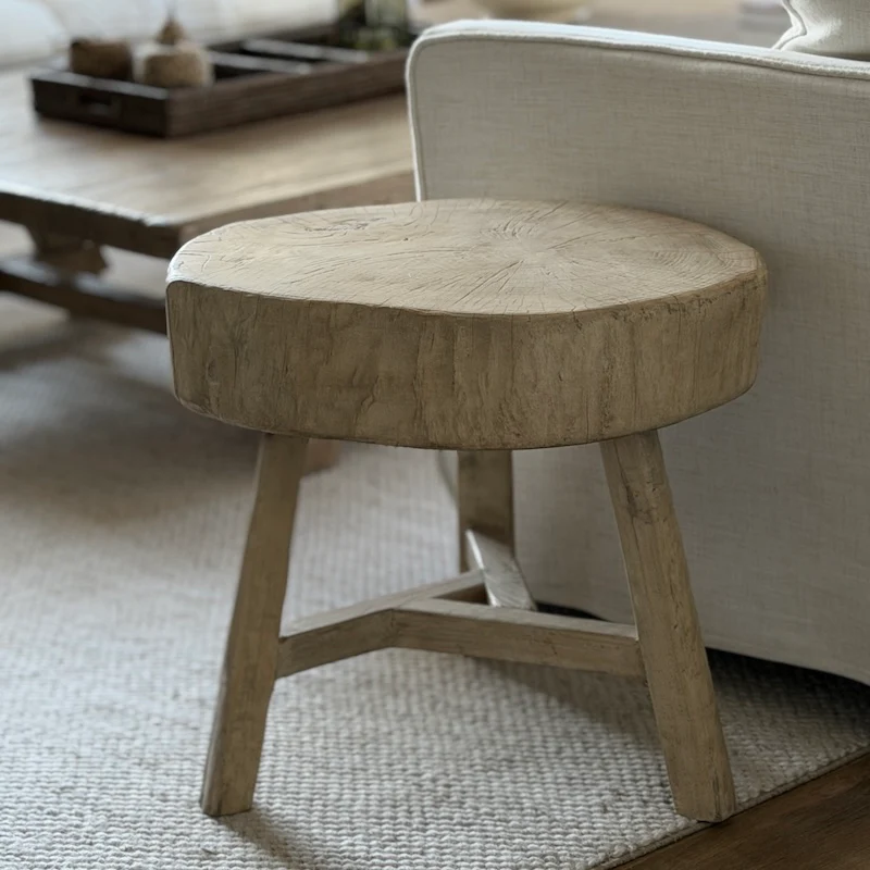 Reclaimed Elm Chunky Wood Stool Light - Image 3